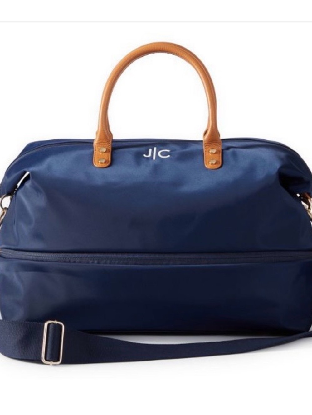 Mark & Graham Navy Duffel with Tan Leather Handles